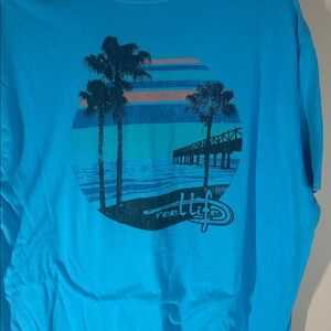 ReelLife Turquoise Beach Graphic Tee with Palm Tree Sunset